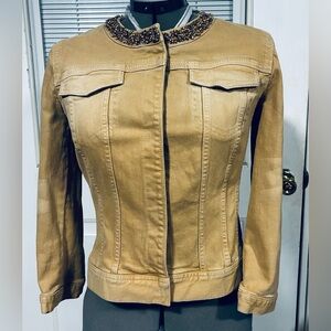 Gianni Bini Tan Jean Jacket with Beaded Collar